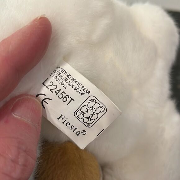 Fiesta sitting white bear w/green/white scarf & football 9" - Picture 9 of 11